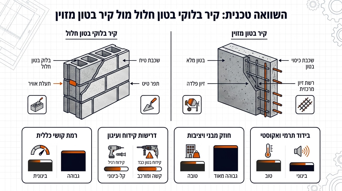 השוואה בין קידוח בקיר בלוקים לקידוח בקיר בטון מזוין למזגן חלון