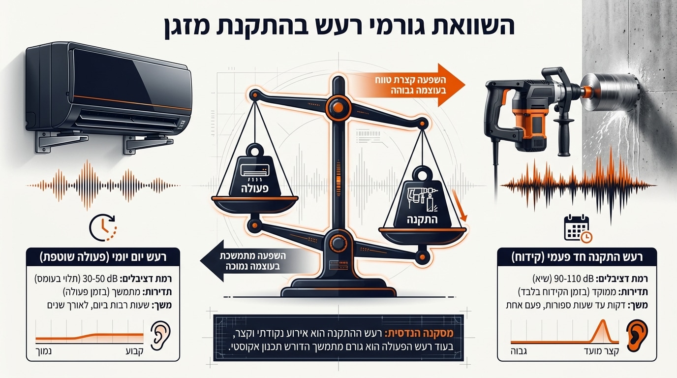 השוואה בין השפעת המזגן לבין הקידוח על רמת הניקיון והשקט בחדר שינה