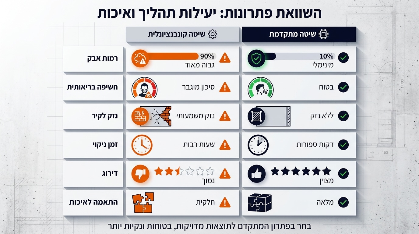 טבלת השוואה בין קידוח רגיל לקידוח נקי במספרים