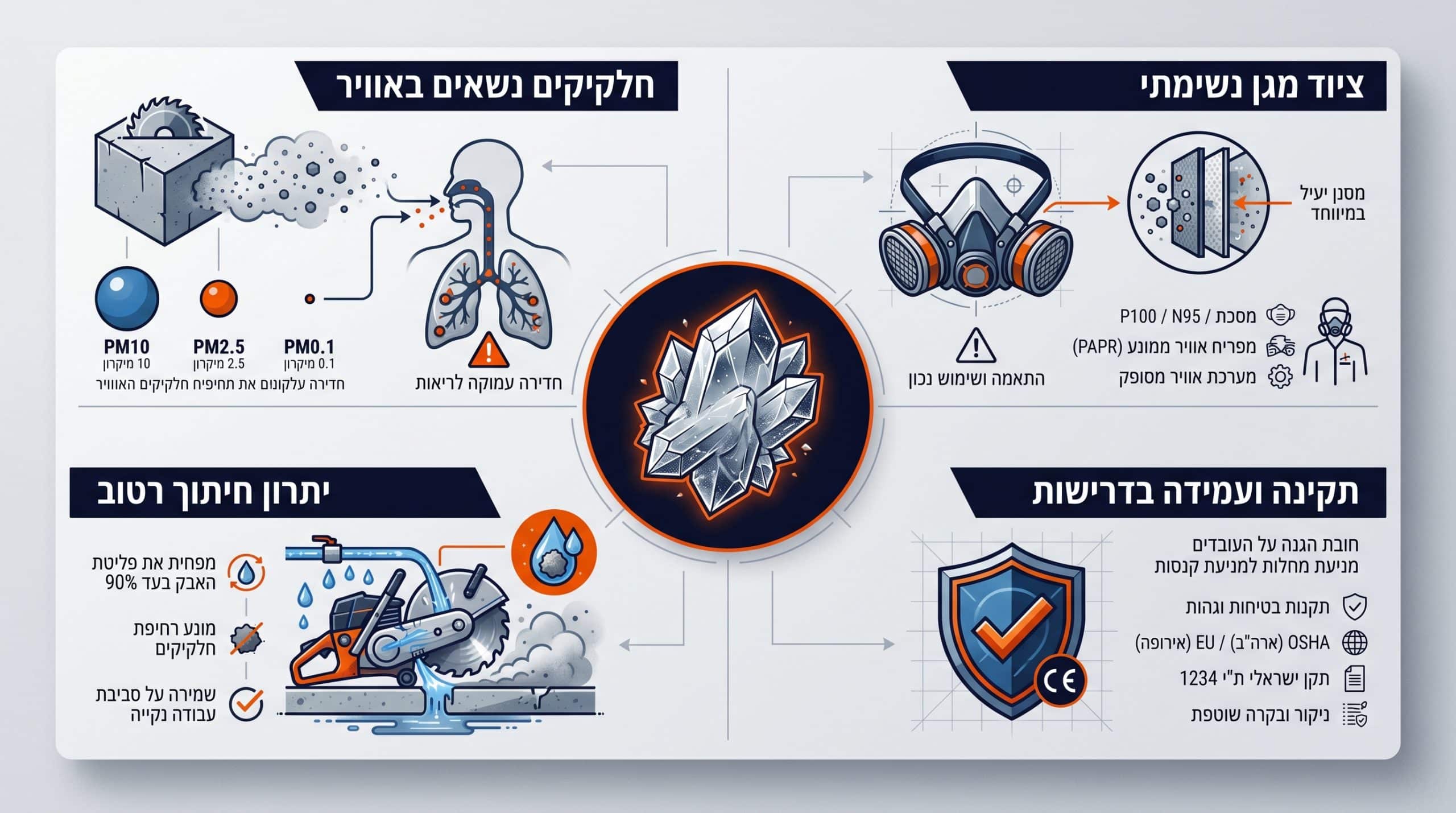 אבק סיליקה – סכנה בריאותית בלתי נראית בעת ניסור בטון