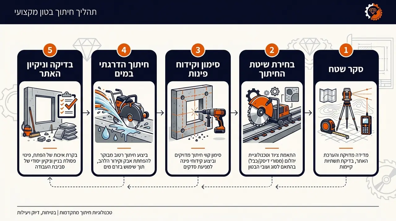 איך מתבצעת עבודת ניסור בטון, שלב אחר שלב?