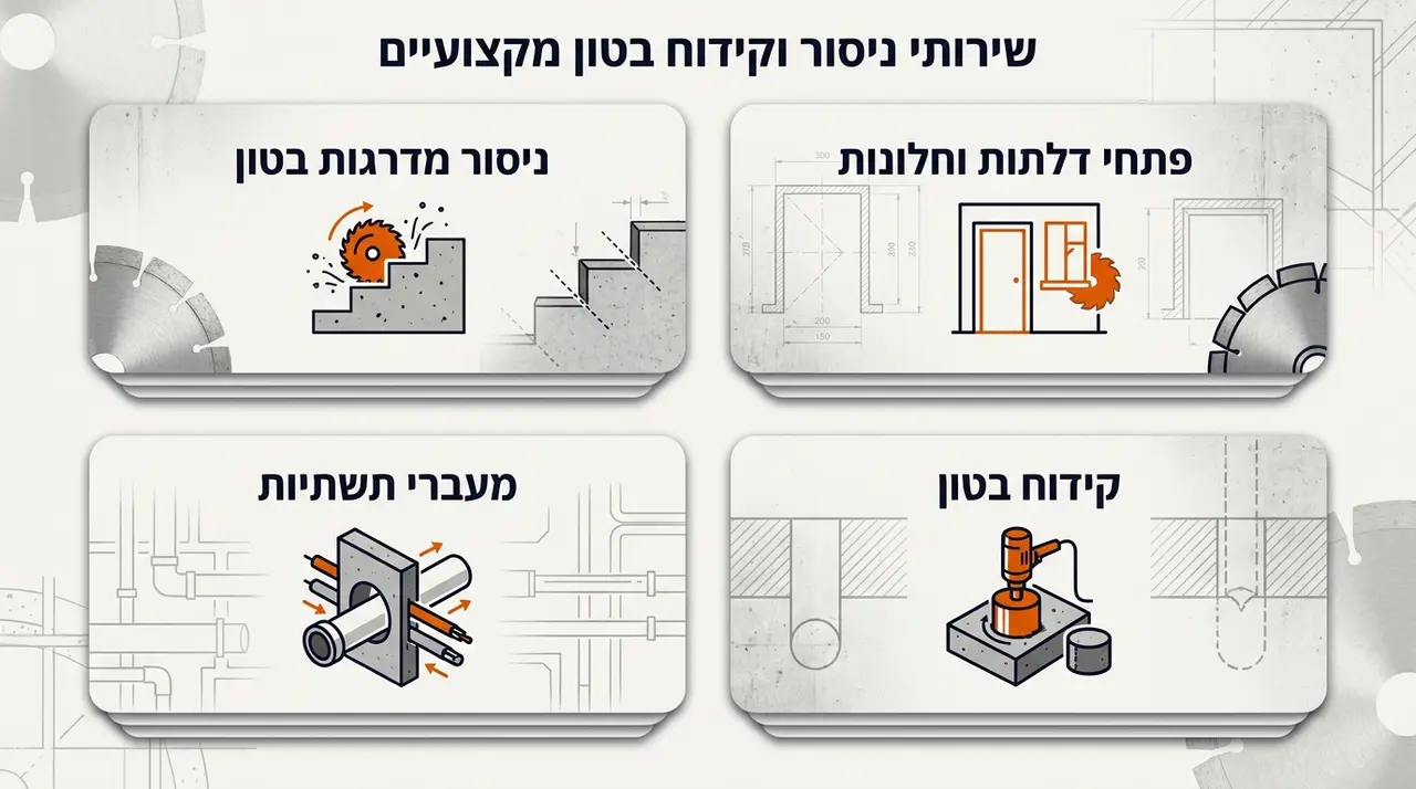 מגוון עבודות ניסור וקידוח בטון בשפלה