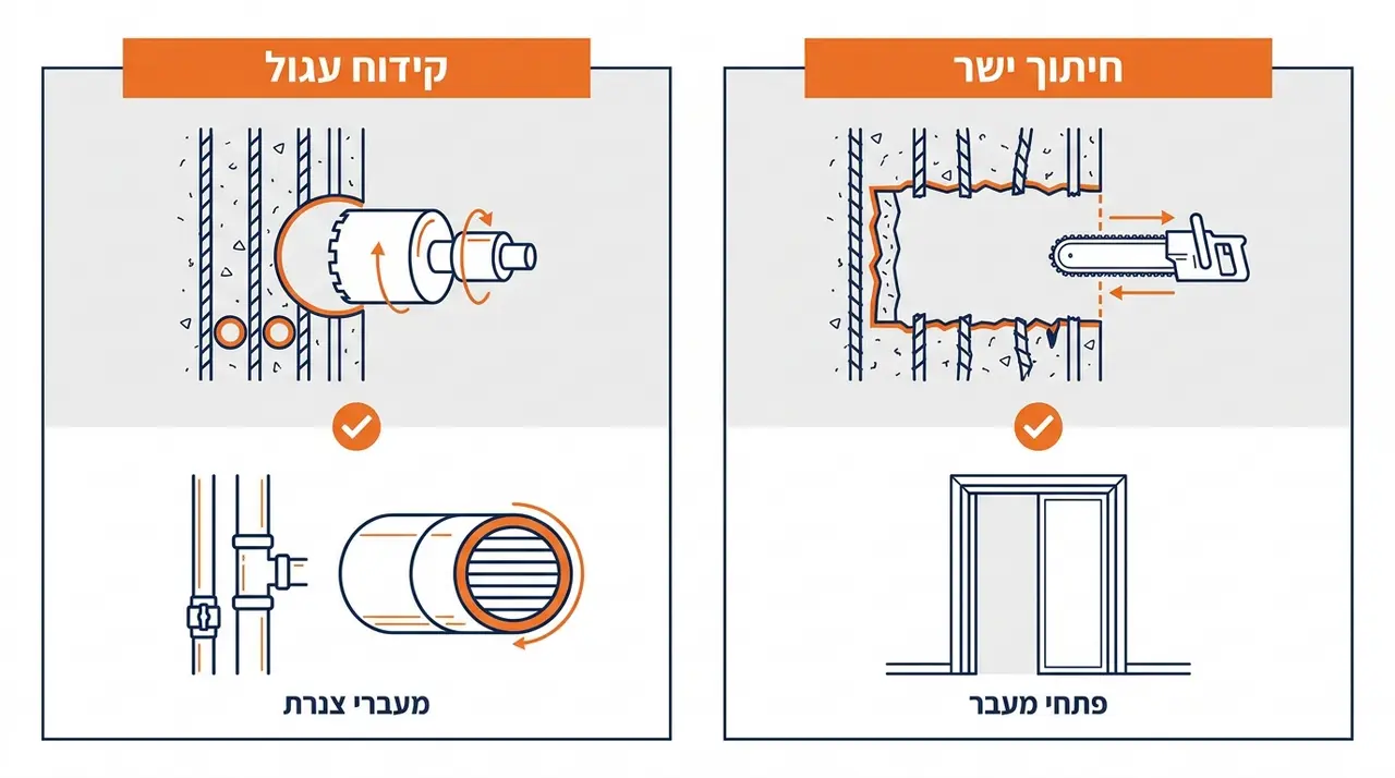 קידוח בטון בגבעת זאב למעברי צנרת ומיזוג אוויר